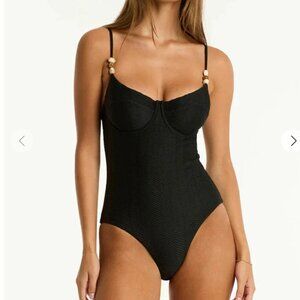 Sea Level Australia Caracus Balconette One Piece in Black Size 4
